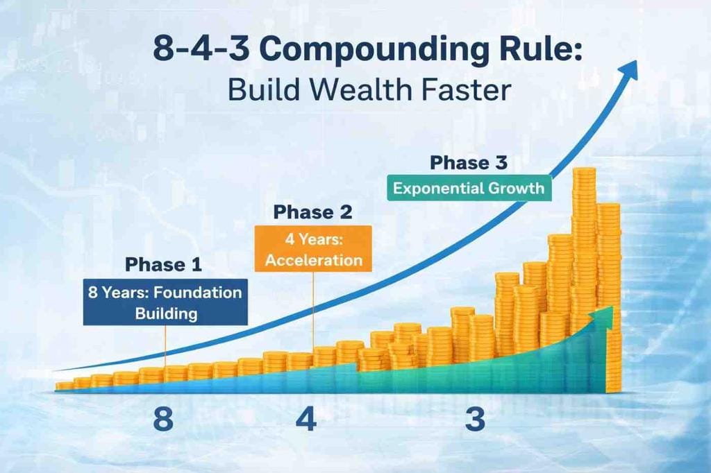 8-4-3 Compounding Rule wealth growth chart showing exponential financial growth over time through disciplined investing