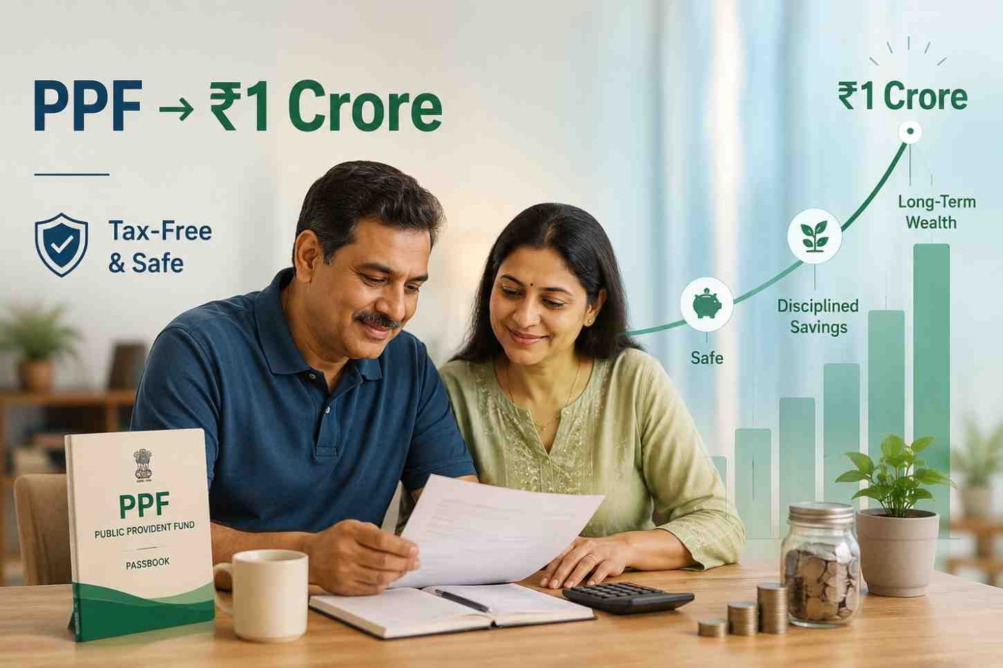 PPF for regular income strategy showing tax-free ₹1 crore corpus growth with safe long-term retirement planning in India