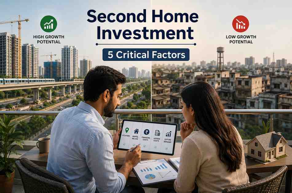 Second Home Investment guide showing investors evaluating property location, rental income potential, financing costs, and future real estate growth opportunities