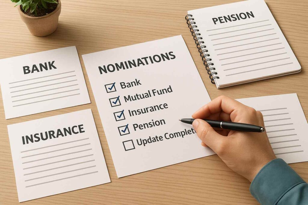 #manage nominations in one go, #how to update nominee in bank account, #change beneficiary in life insurance policy, #review nominations in mutual funds, update #EPF nomination online, #bulk update beneficiaries in investments, #how to change nominee in insurance, #review and update bank nominations, #update nominee in demat account, #how to manage all financial nominations