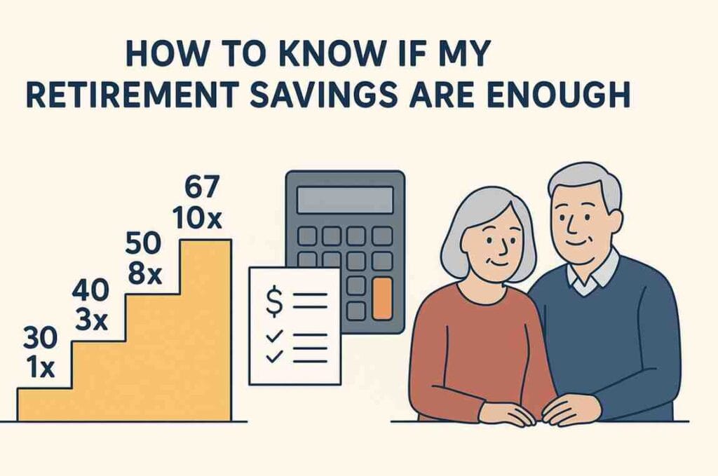 #how to know if my retirement savings are enough, #retirement savings benchmark, #retirement readiness checklist, #retirement savings by age, #10x salary rule, #retirement calculator, #safe withdrawal rate