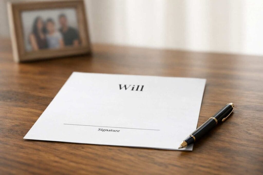Unsigned will document on desk representing die without a will in India and estate succession risks