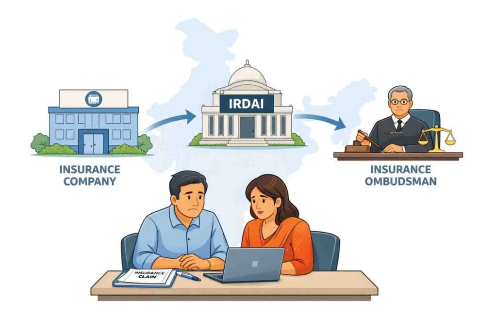 insurance complaint timeline in India showing insurer response IRDAI escalation and insurance ombudsman process