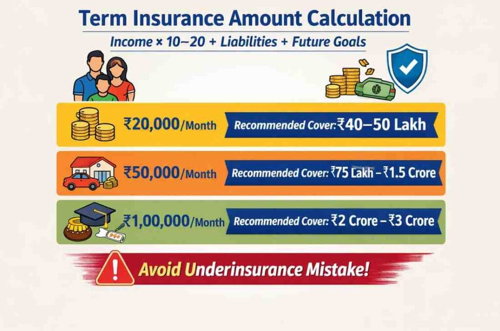 term insurance amount calculation chart based on salary in India