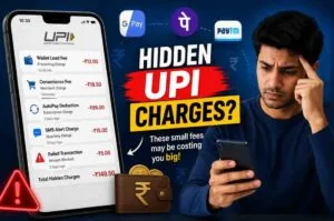 Hidden charges in UPI apps shown through smartphone payment deductions and digital wallet fees