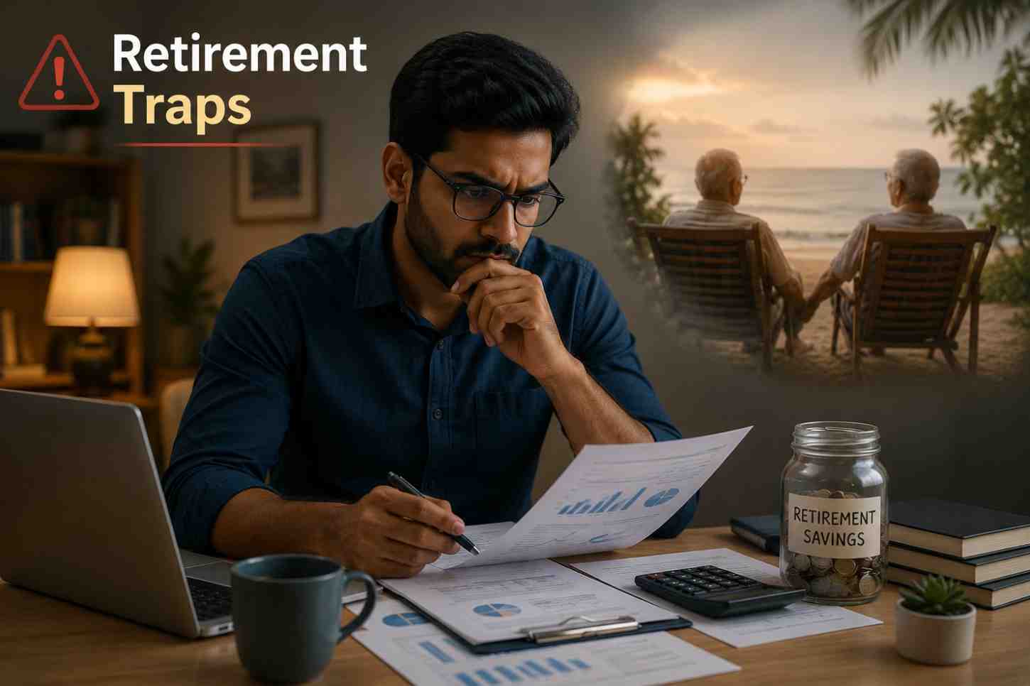retirement planning for self-employed India professional reviewing financial documents and planning long-term retirement security
