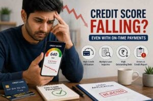why credit score drops despite on-time payment shown with falling credit score on mobile banking app