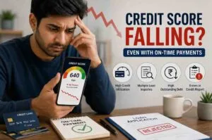 why credit score drops despite on-time payment shown with falling credit score on mobile banking app