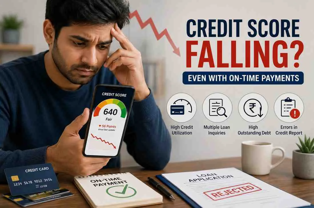 why credit score drops despite on-time payment shown with falling credit score on mobile banking app