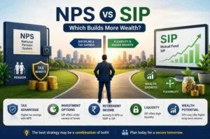 NPS vs Mutual Fund SIP for Retirement comparison showing tax benefits, flexibility, retirement income, and wealth creation potential